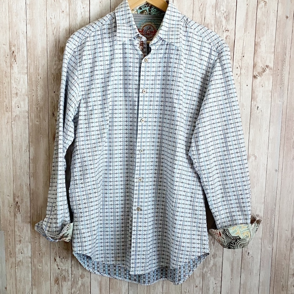 Robert Graham Long Sleeve Button Front‎ Diamond Print Shirt Size Medium